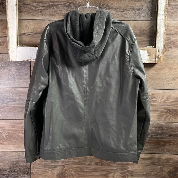 CARBON Women’s Hooded Faux Leather Riding Jacket Coat Dark Grey Size Large - Picture 5 of 11